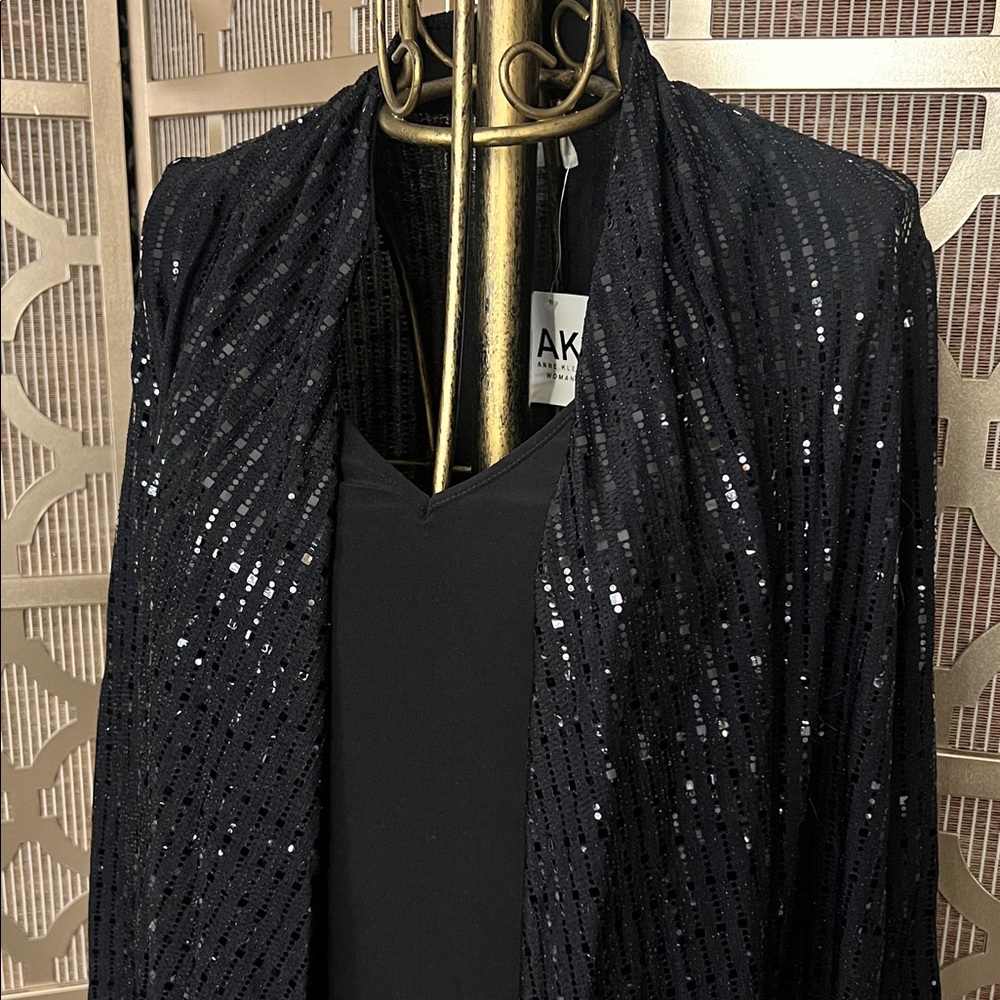 NWT Anne Klein Shiny Black Blouse